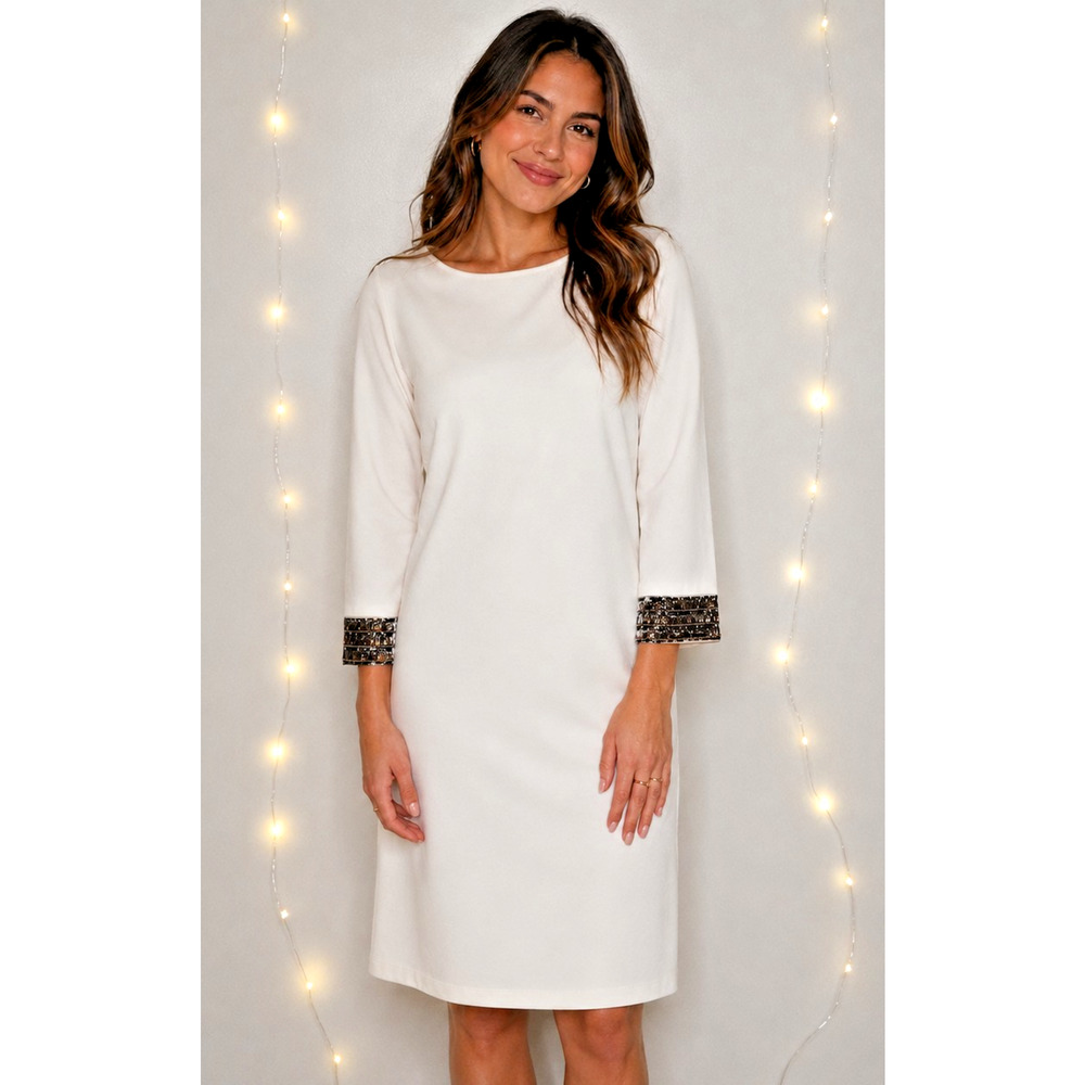 NWT CHRISTIAN SIRIANO X J. JILL Beaded-Cuff 3/4 Sleeve Shift Dress Large Petite